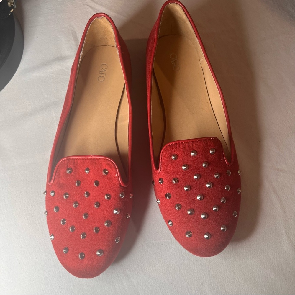 Cato Faux Red Suede , Embellished Flats